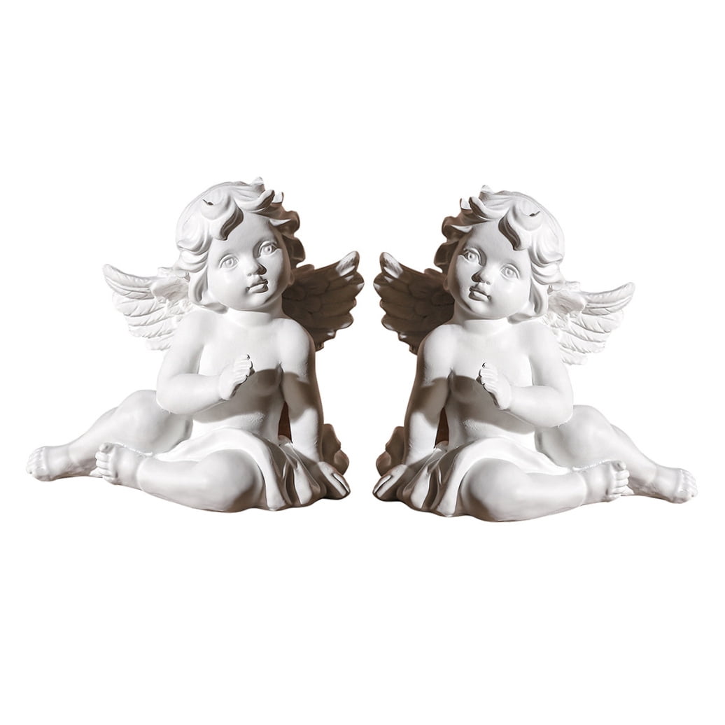 HEMOTON  2 Pcs Garden Cherub Statues Resin Angel Sculpture Home Decoration