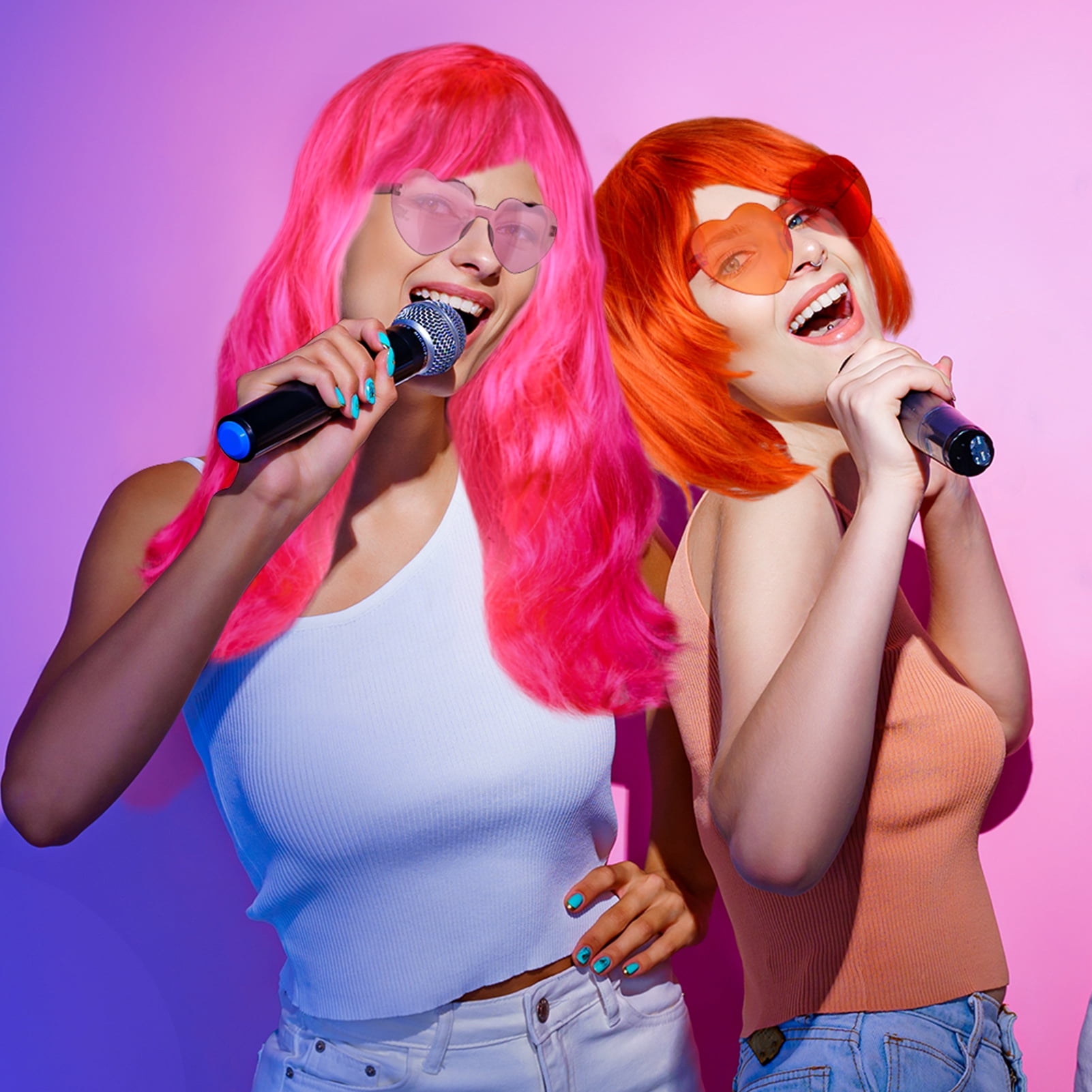 sixwipe 9 Sets Colorful Wigs for Party, Bob Wigs in 3 Hairstyles, Neon Color Wigs with Heart Shape Sunglasses and Wig Cap for Halloween Accessory Adults Cosplay Party Favors