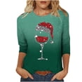 thumbnail image 1 of Camisetas de Manga Larga de las Mujeres Imprimir Navidad Cuello Redondo 3/4 Manga Suéter, Top Casual para las Vacaciones, 1 of 6
