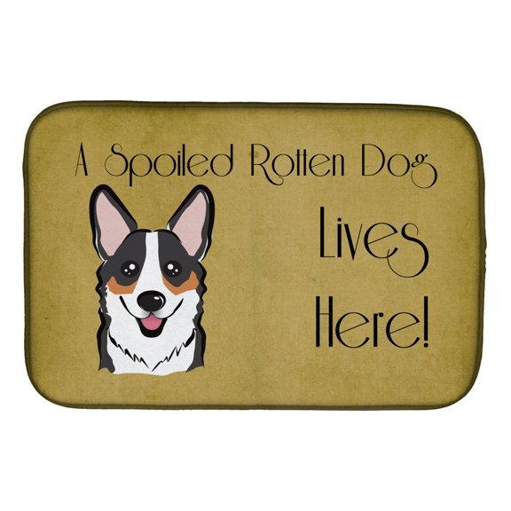Caroline's Treasures Tricolor Corgi Spoiled Dog Lives Here Dish Drying Mat
