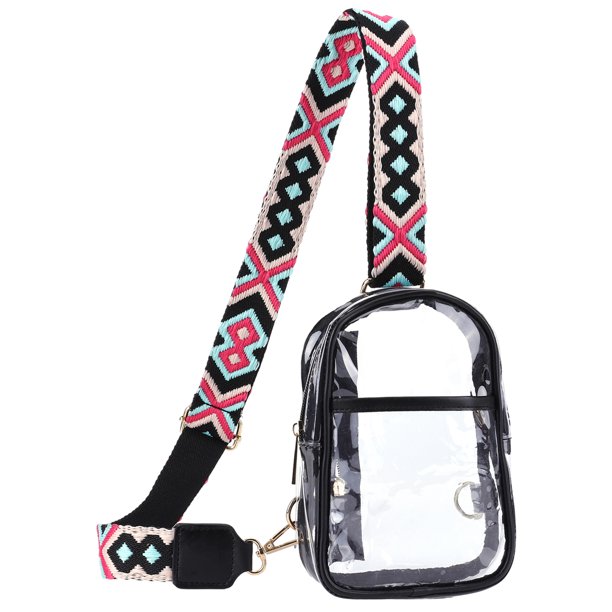 Bolso Bandolera Transparente para Mujer Con Correa Jacquard Bolso Concierto Diario para Mujer (Negro 1)