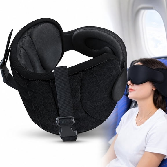 Travel Pillows for Airplanes, Airplane Pillow for Long Flight, Airplane Head Strap with Eye Mask for Sleeping, Travel Neck Pillow for Car, Road Trip Car Headrest, Black