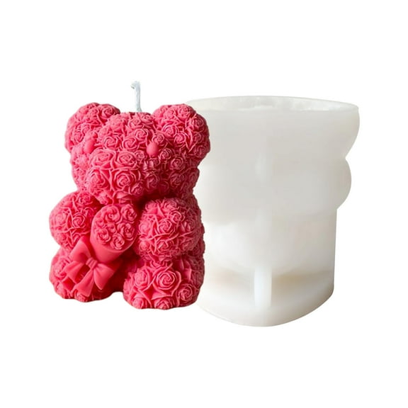 Large Rose Bear Candle Mold Bear Candle Silicone Molds Valentine's Day Resin Casting Mold for Candle Home Decorate Mold Candle Making Mold Aromatherapy Gypsum Candles Clay Craft