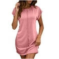 thumbnail image 3 of Women Plus Size Dresses Women's Casual Solid Color Round Neck Short-sleeved Casual Dress, 3 of 10