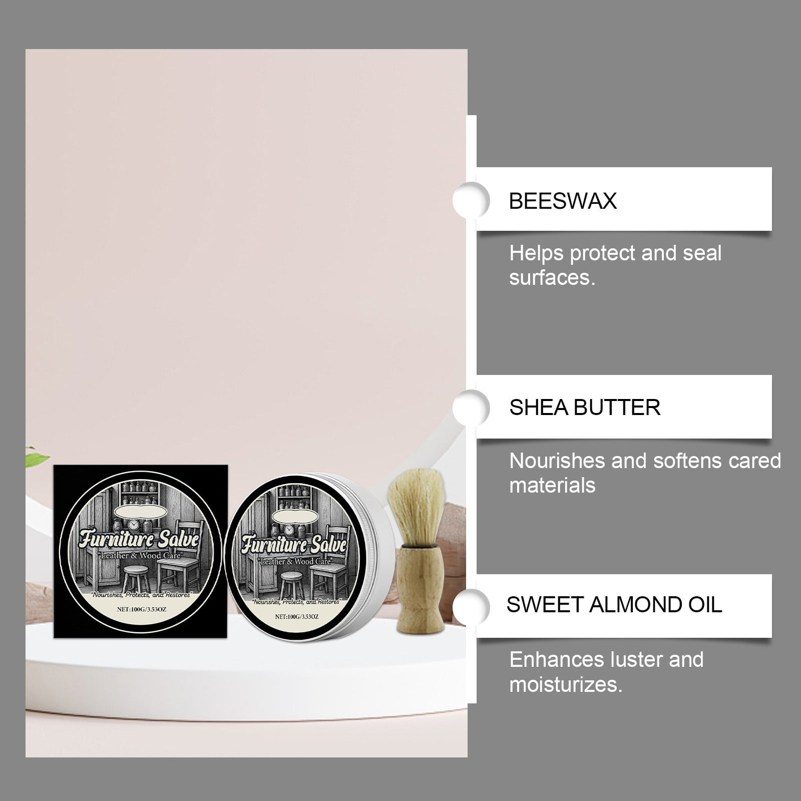 Yunuuuoa 3 Packs Leather and Wood Repair Ointment, Furniture Salve for Sofa Chair Table Cabinet, Restores Moisturizes Protects, Natural Beeswax Shea Butter Formula, Scratch Care Polish & Conditioner