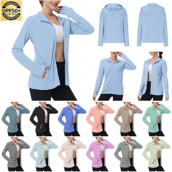 QATAINLAV Woman UPF 50 Sun Protection Jacket Lightweight Full Zip Athletic Hoodie Long Sleeve Workout Shirts for Hiking Running with Pockets Gray XXXL