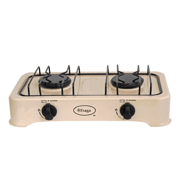 FRAGA Parrilla de Mesa, FRAGA P802, 2 Quemadores, Porcelanizada,Encendido Manual, Gas L.P., Hecho en México.