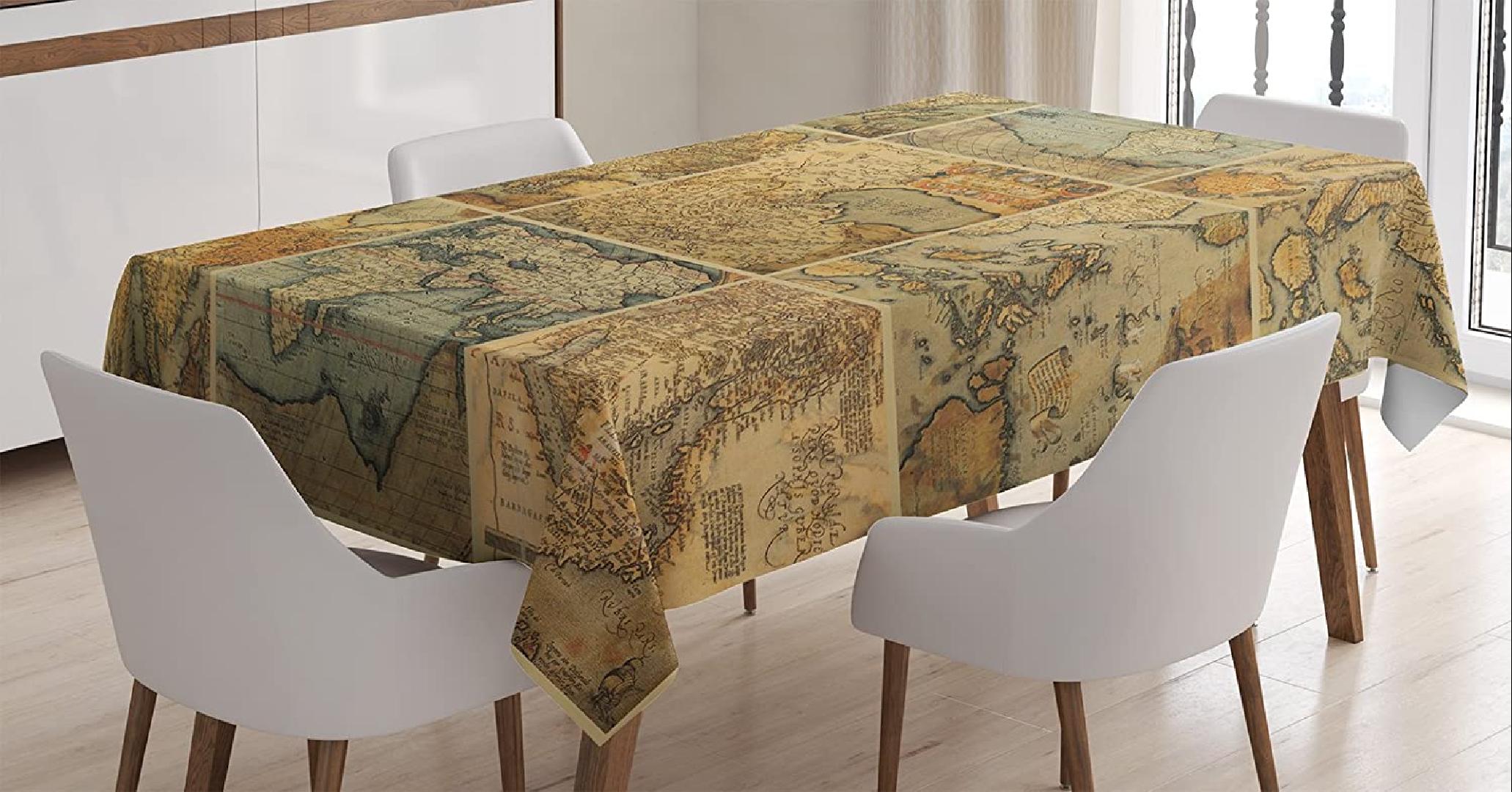 World Map Tablecloth, Collage with Antique Old World Maps Vintage Group