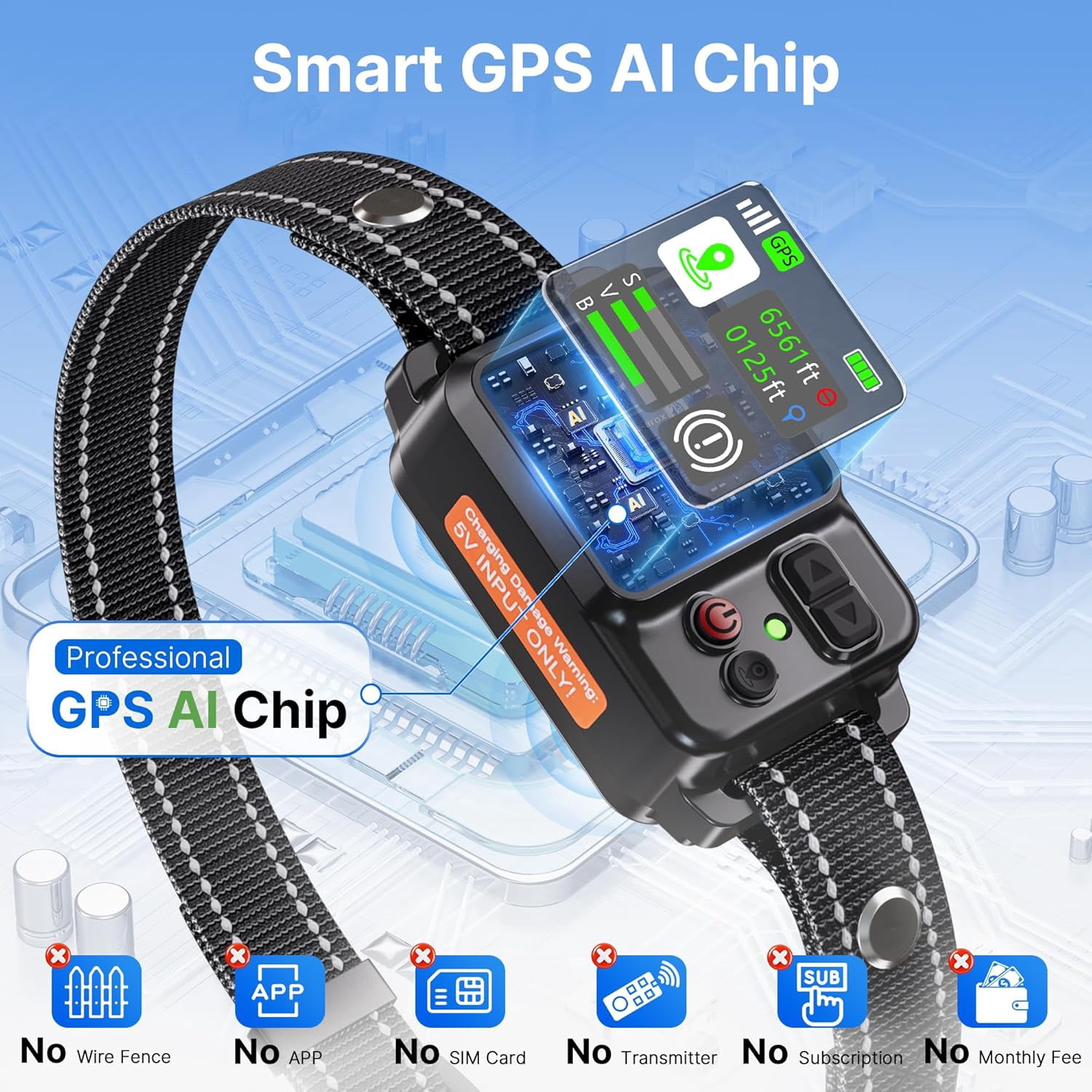 GPS Wireless Dog Fence System, Electric Electric Dog Fence Using GPS Electric Satellite Technology, with a Range of 15-2000m, IPX7 Waterproof Rechargeable Collar Receiver,Outdoor Use Only6