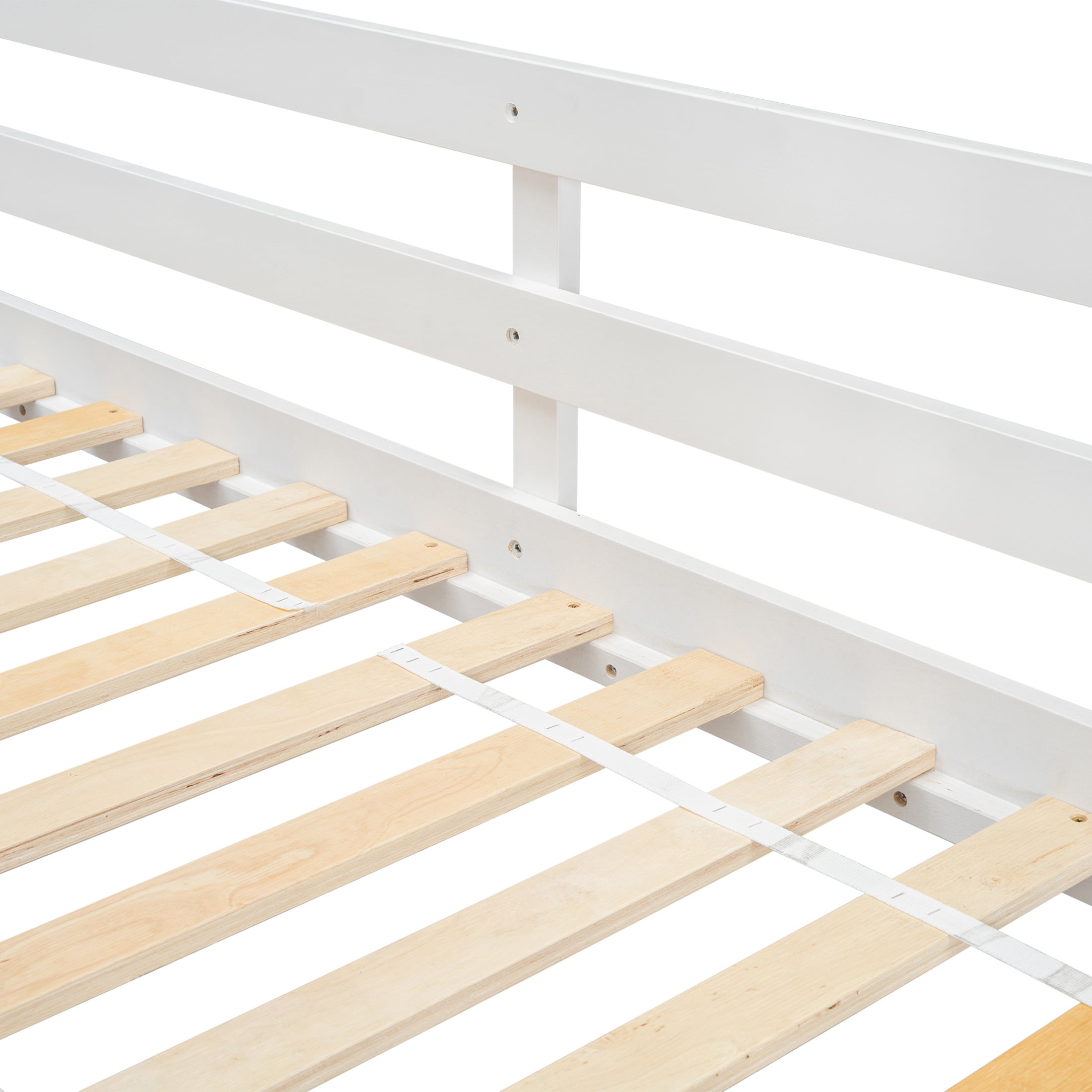 Noble House Twin Over Twin House Bunk Bed, Pine Wood Frame with Safety Guardrails and Ladder, Pink + White