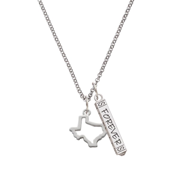 Delight Jewelry Silvertone Texas Outline Silvertone Forever Bar Charm Necklace, 23"