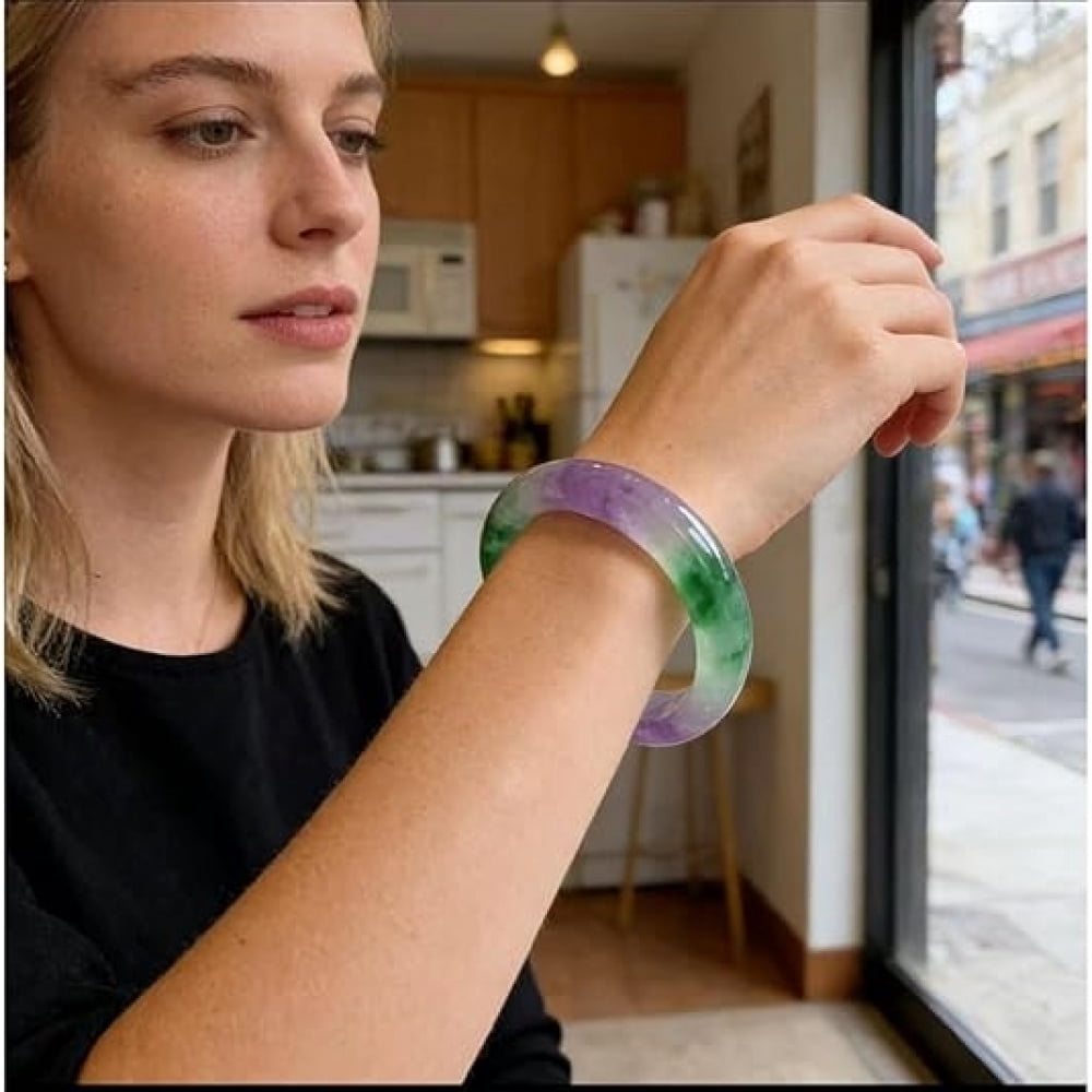 Natural Green and Purple Jade Bangle Bracelet for Women,Gift for Mom and Colleagues