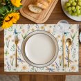thumbnail image 4 of Spring Floral Placemats Set of 8, Elegant Pastoral Flowers Dragonfly Retro Placemats for Dining Table, Place Mats for Kitchen Tabletop, Waterproof Wipeable Dining Table Mats Set, 4 of 9