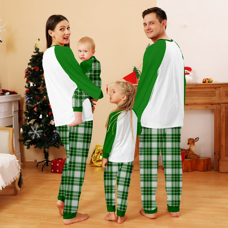 Naughty Christmas Family Holiday Pajamas,Holiday Family Pajamas Matching  Sets-White Green Buffalo Plaid Green Style With Merry Christmas Hat Pattern  