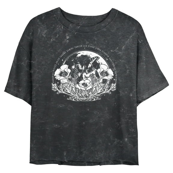 Junior's Lost Gods Zodiac Butterfly Sphere Graphic Crop T-Shirt Black Large