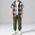 thumbnail image 2 of Agkizg Toddler Boys Clothing Set 2 Piece Outfit Short Sleeve Hooded Plaid Top Pants Set, 2 of 7