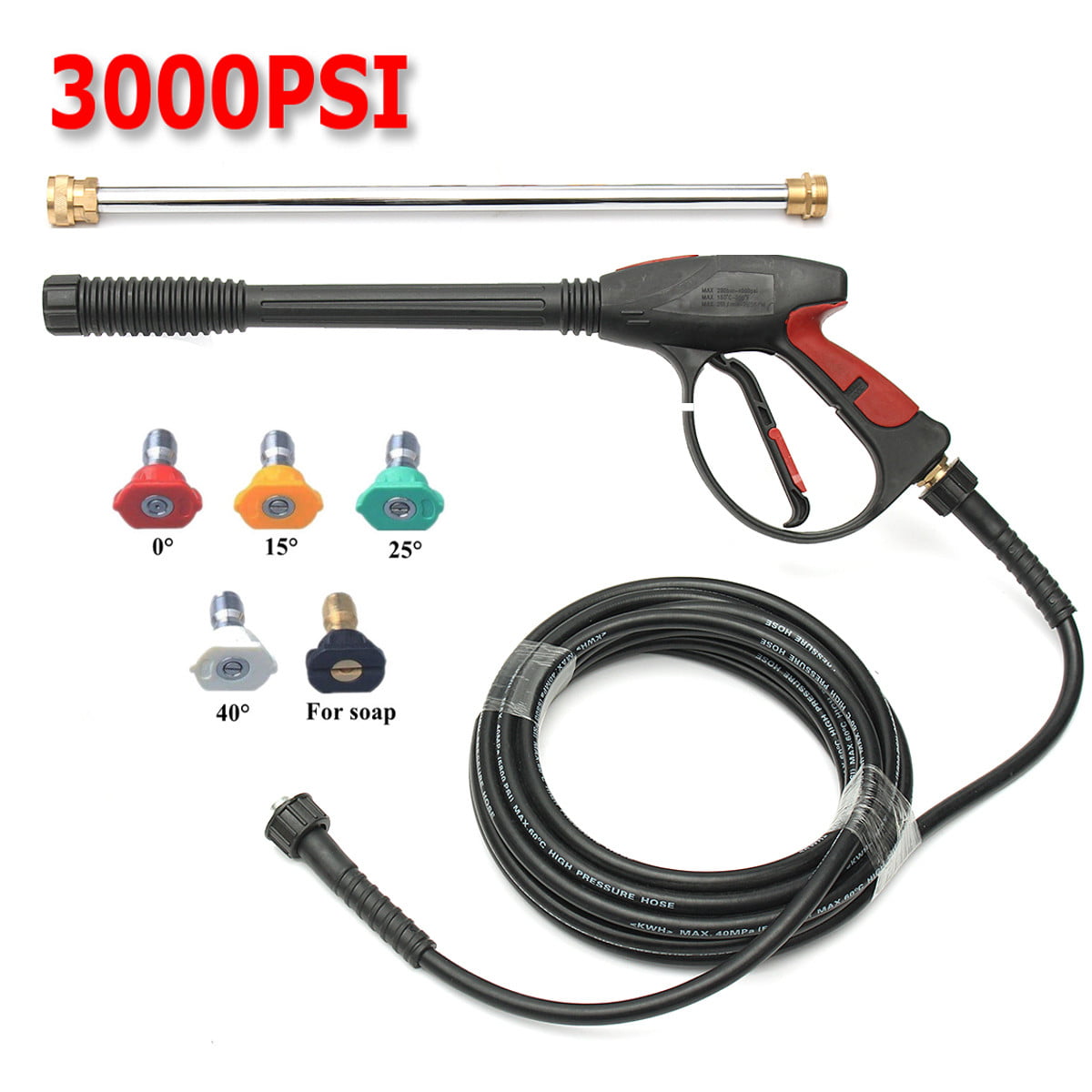3000PSI High Pressure Washer Wand Gun Turbo Spray Nozzle Hose For Car Clean 