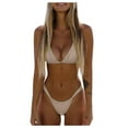 thumbnail image 2 of Womens Bikinis Summer Solid Color Sexy Spaghetti Strap Bra And Thong Two Pieces Tankinis Sets Swimsuits Holiday Wear, 2 of 8