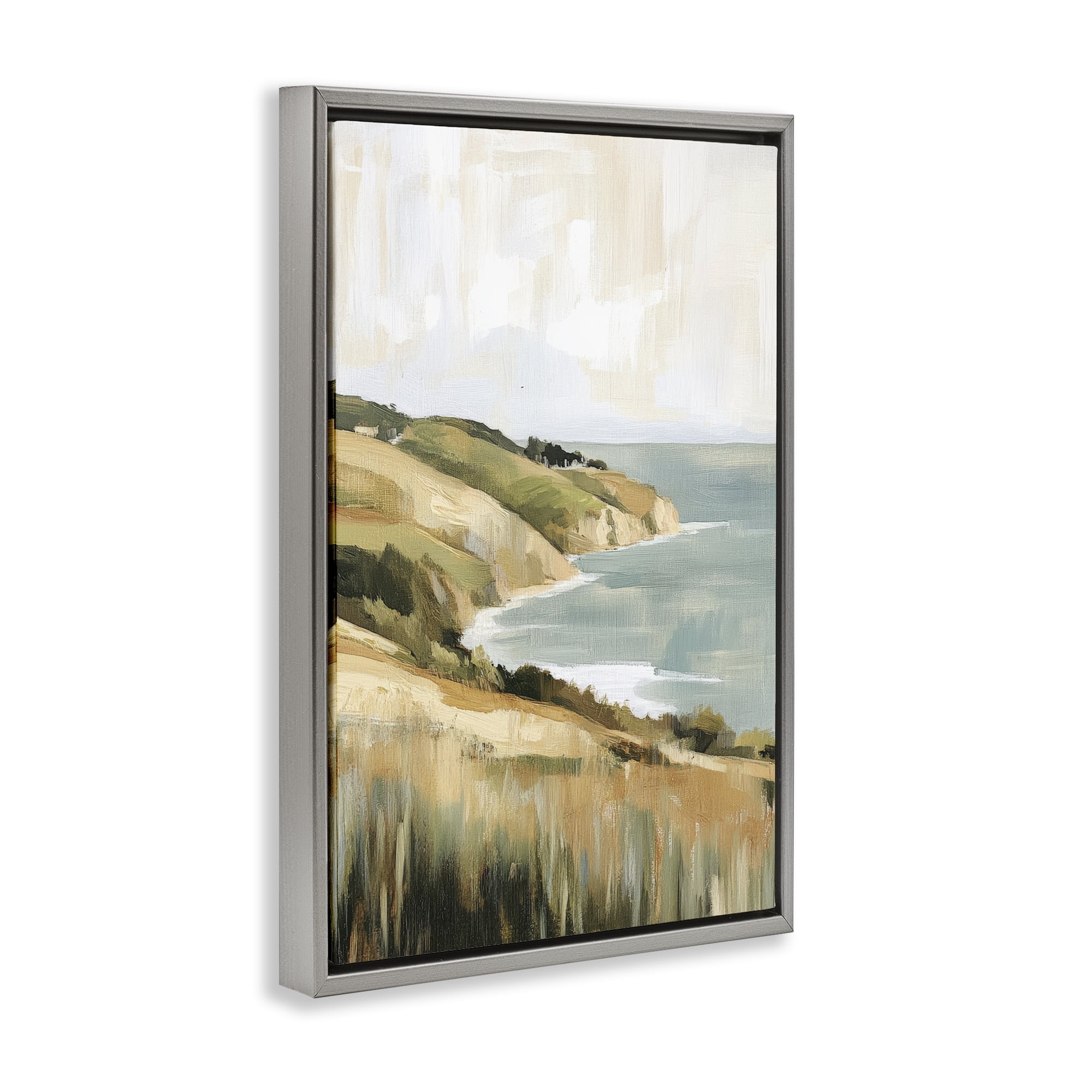 Stupell Industries Serene Cliff in Morning Light Gray Framed Floater Canvas Wall Art, design by Petal Prints Design