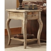 Alaterre Furniture Rustic Solid Wood End Table with Drawer and Shelf, Driftwood Finish - Accent Furniture with Queen Anne Legs, Natural