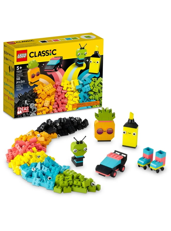 LEGO Classic Creative Neon Colors Fun Brick Box Set 11027, Building Toy to Create a Car, Pineapple, Alien, Roller Skates, and More Building Ideas for Kids, Boys, Girls Ages 5 Plus Years Old