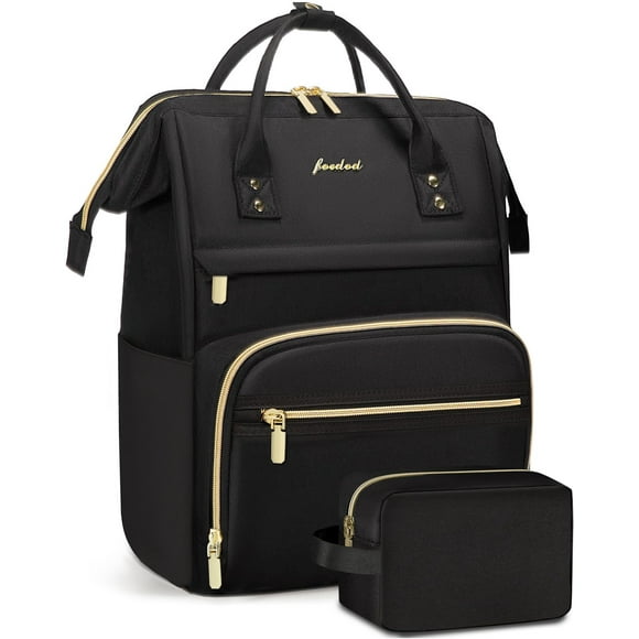 Mochila Focdod para mujer con bolsillo para portátil de 15,6 pulgadas, color negro