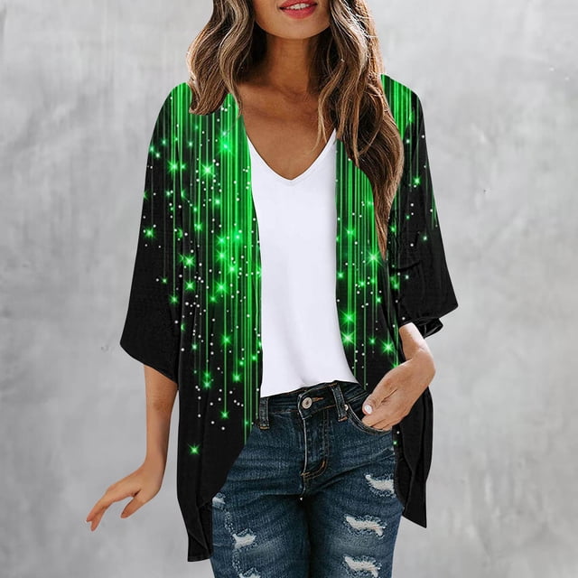 LOVZFMLL Cardigan pour Femmes Cardigan à la Mode Imprimé pour la Saint-Patrick Printemps Été Manches Longues Cardigan Imprimé