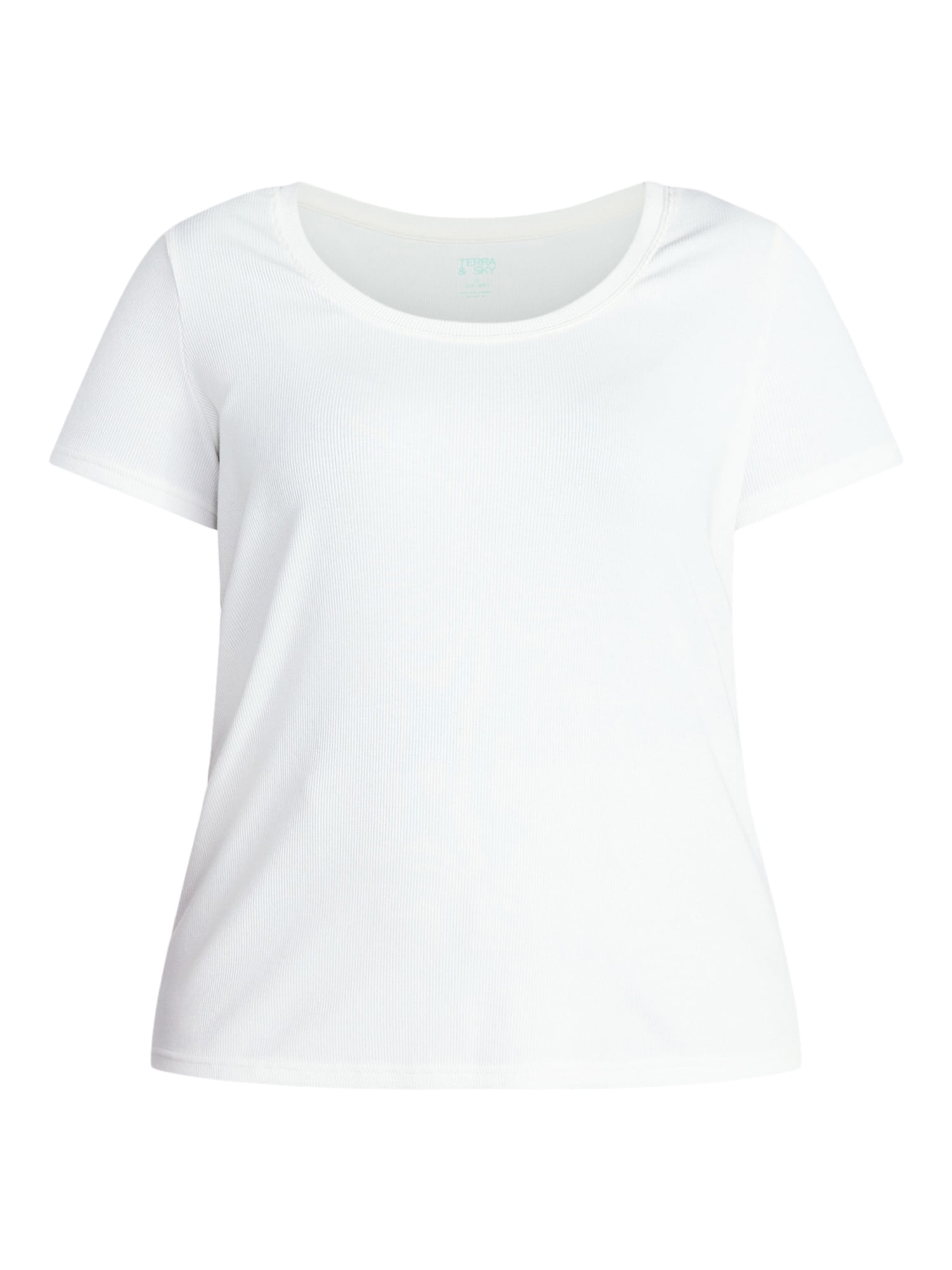Terra & Sky Women's Plus Size Scoop Neck Rib Tee with Short Sleeves, Size 0X-5X