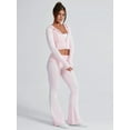 thumbnail image 4 of Womens Two Piece Knit Outfits Sweater Set Long Sleeve Zip Up Cropped Hoodie Top and Bootcut Pants Set Light Pink S, 4 of 8