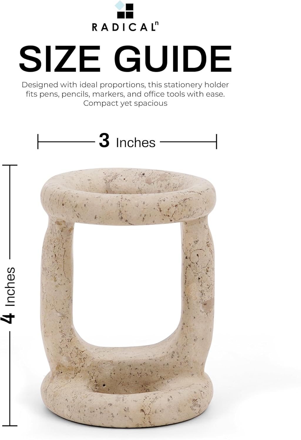 Radicaln Marble Stationary Holder 4 inches Travertine Handmade Maker Organizer For Office Supplies, Ideal Pencil Holders & Desk Organizer, Pen Holder For Desk