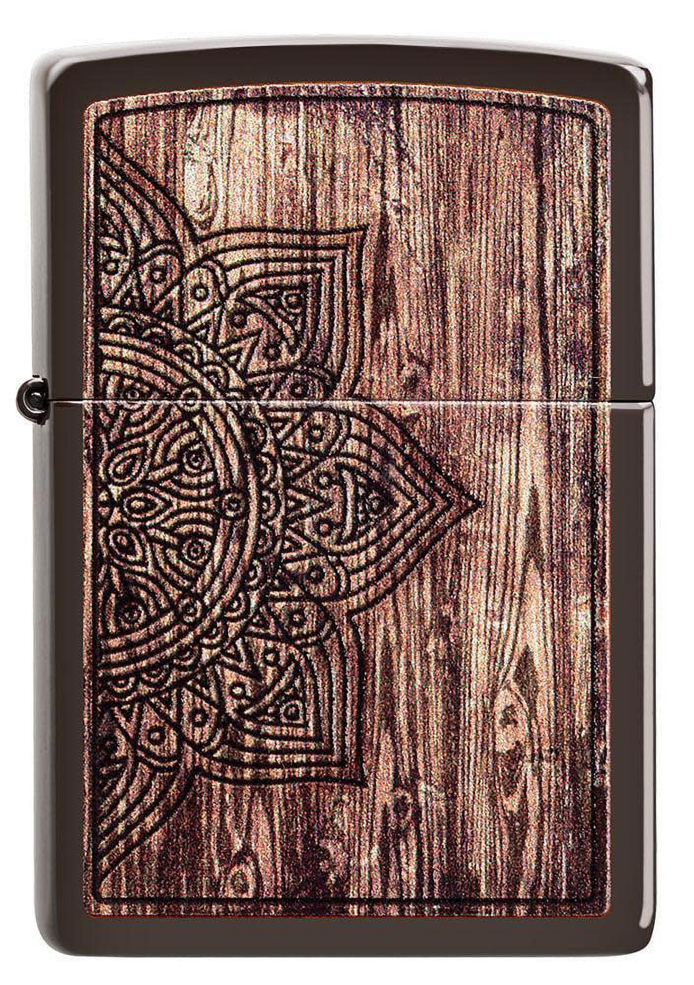Zippo Wood Mandala Design Brown Matte Pocket Lighter