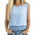 thumbnail image 2 of Levmjia Women Tops Sleeveless Casual Shirts Round Neck Boho Style Fitted Waist Blouse Daily Wear Home Leisure Work Outfits Spring Summer, 2 of 9