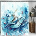 thumbnail image 5 of Funny Cat Whale Shower Curtain, Cat Shark in Ocean Shower Curtain, Cute Kids Shower Curtain for Bathroom Watercolor Blue Decor with 12Pcs Hooks 70X70, 5 of 5