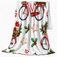 thumbnail image 2 of Christmas Bicycle Flannel Blanket, White Red Green Present Boxes Holly Berry Cookie Ornament Pattern for Sofa Couch Bed Living Room Bedroom Home Decor Holiday Gift for Bike Lovers, 2 of 9