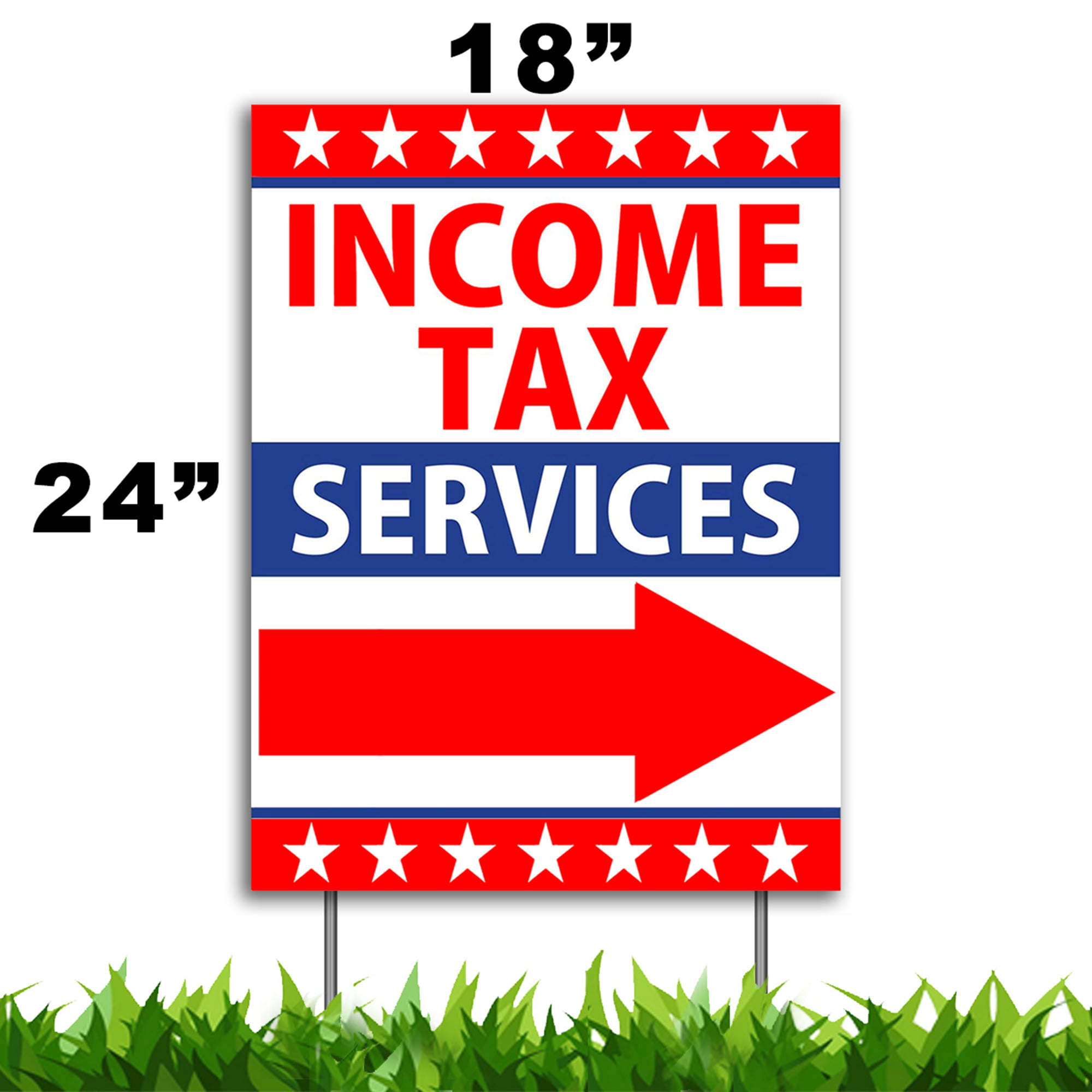Income Tax Fast Refunds Blue Red Corrugated Plastic Yard Sign /Free Stakes