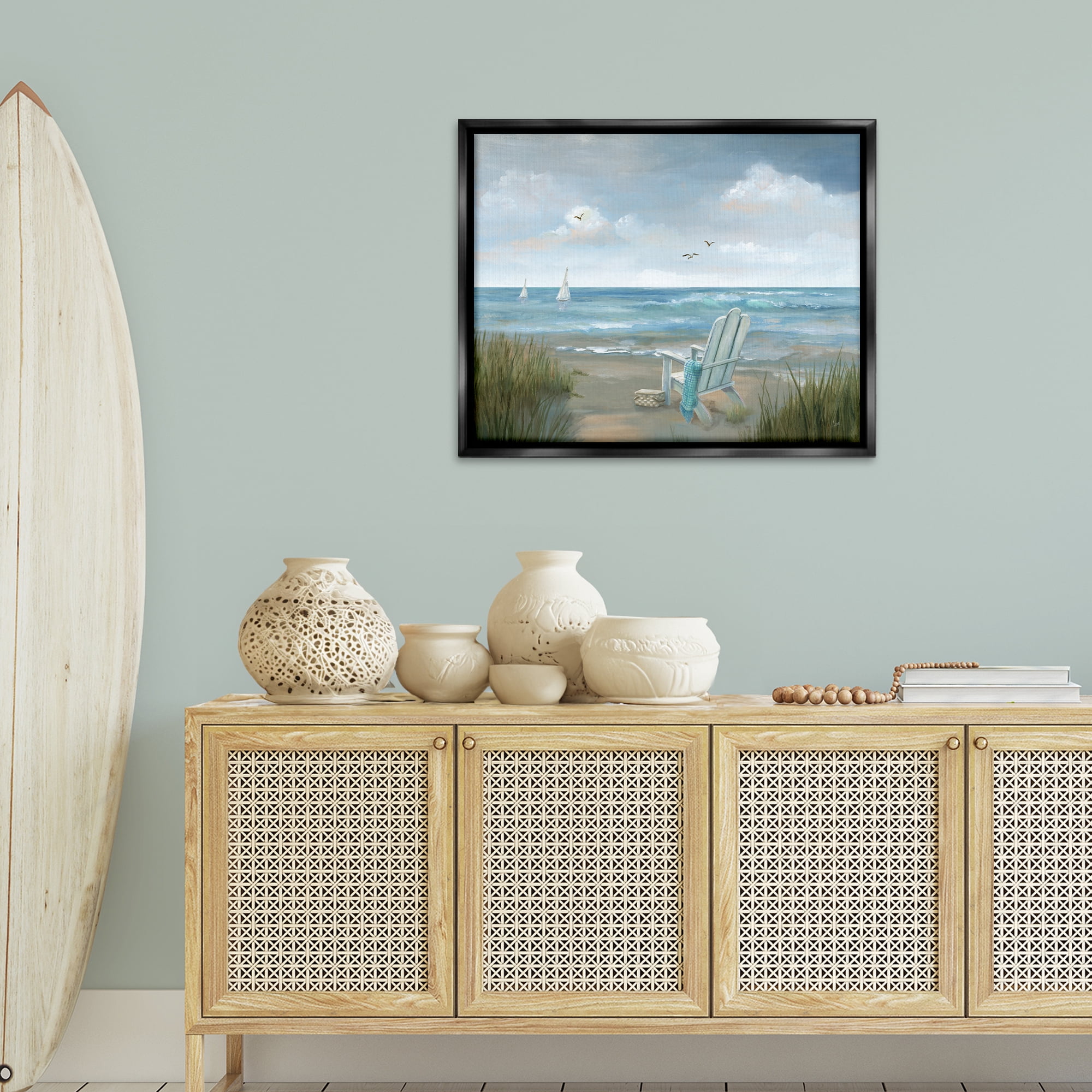 Stupell Industries Soothing Beach Scenery Nautical & Beach Painting Black Floater Framed Canvas Art Print Wall Art, 31 x 25