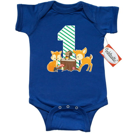Inktastic One Years Old With Woodland Animals Infant Creeper Baby Bodysuit Birthday Cute 1 Year My 1st First Deer Squirrel Fox Gift