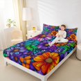 thumbnail image 4 of Manfei Country Floral Bed Sheets,Rustic Botanical King Sheets,Purple Orange Flowers Sheet Set For Kids,Breathable Home Decor,4 Pieces, 4 of 7