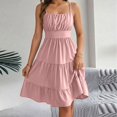 thumbnail image 4 of Summer Dresses for Women Women's Sleeveless Square Neck Tiered Ruffle Smocked Waist Casual Summer Dress Spaghetti Strap Sleeveless Mini Solid Pink XXL, 4 of 7