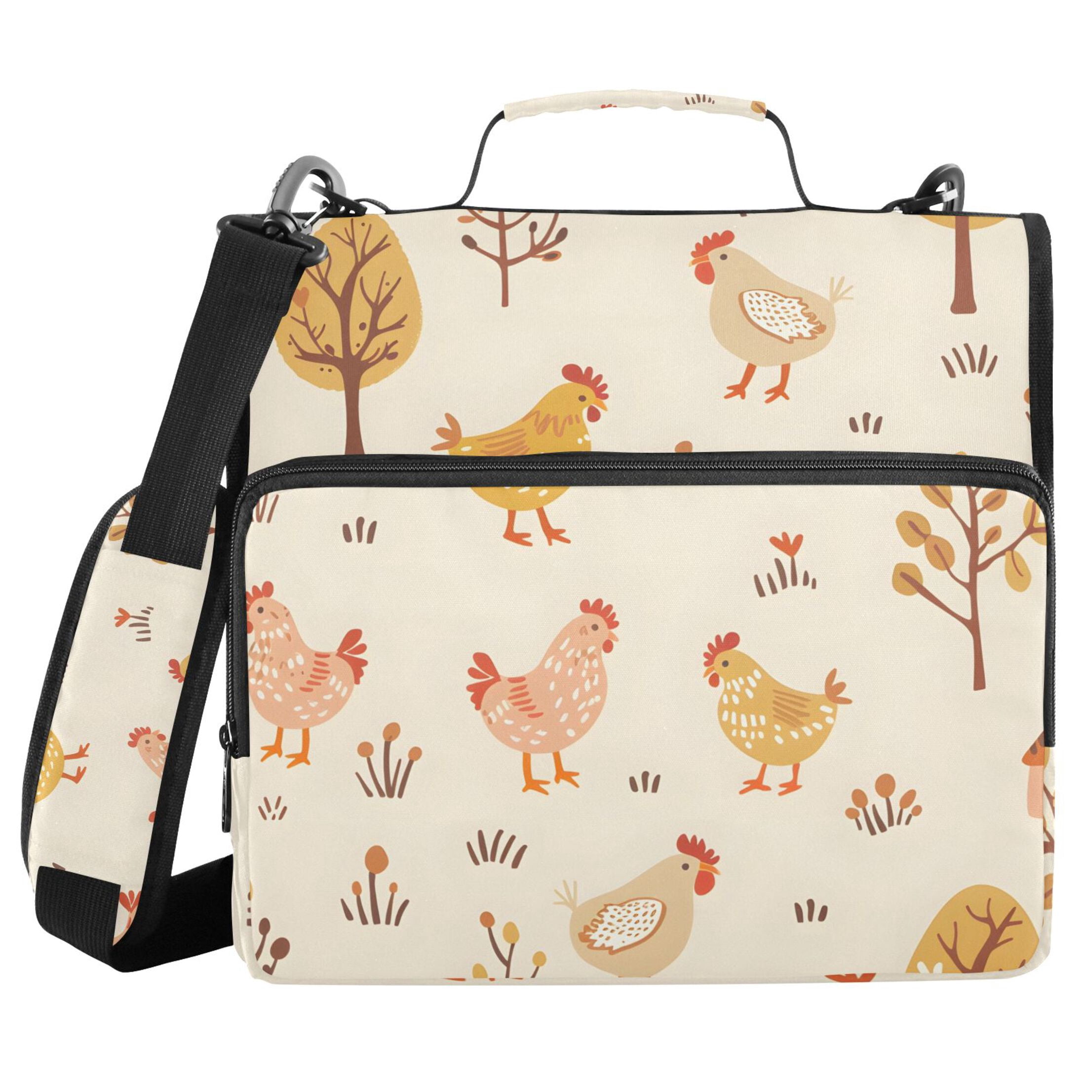 ALAZA Zipper Binder Cute Chicken and Trees 3 Ring Trapper Keeper File Folder Organizer Bag