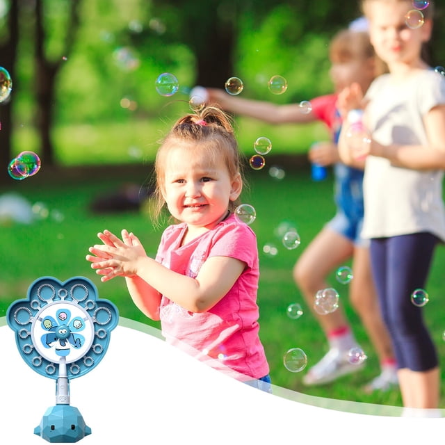 Puntoco Juguete soplador de burbujas con forma de molino de viento colorido para niños, varita de burbujas portátil con forma de animales, juego de agua al aire libre con diseño de solución de bur