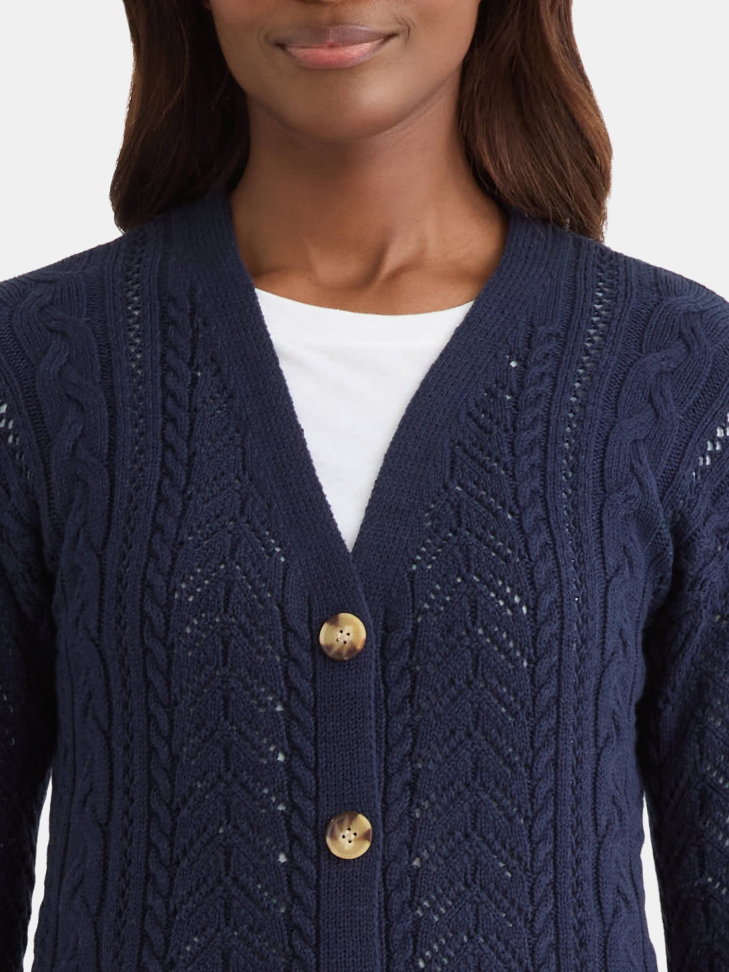Time and Tru Women's and Women's Plus Cable Knit Cardigan Sweater, Lightweight, Sizes XS-4X