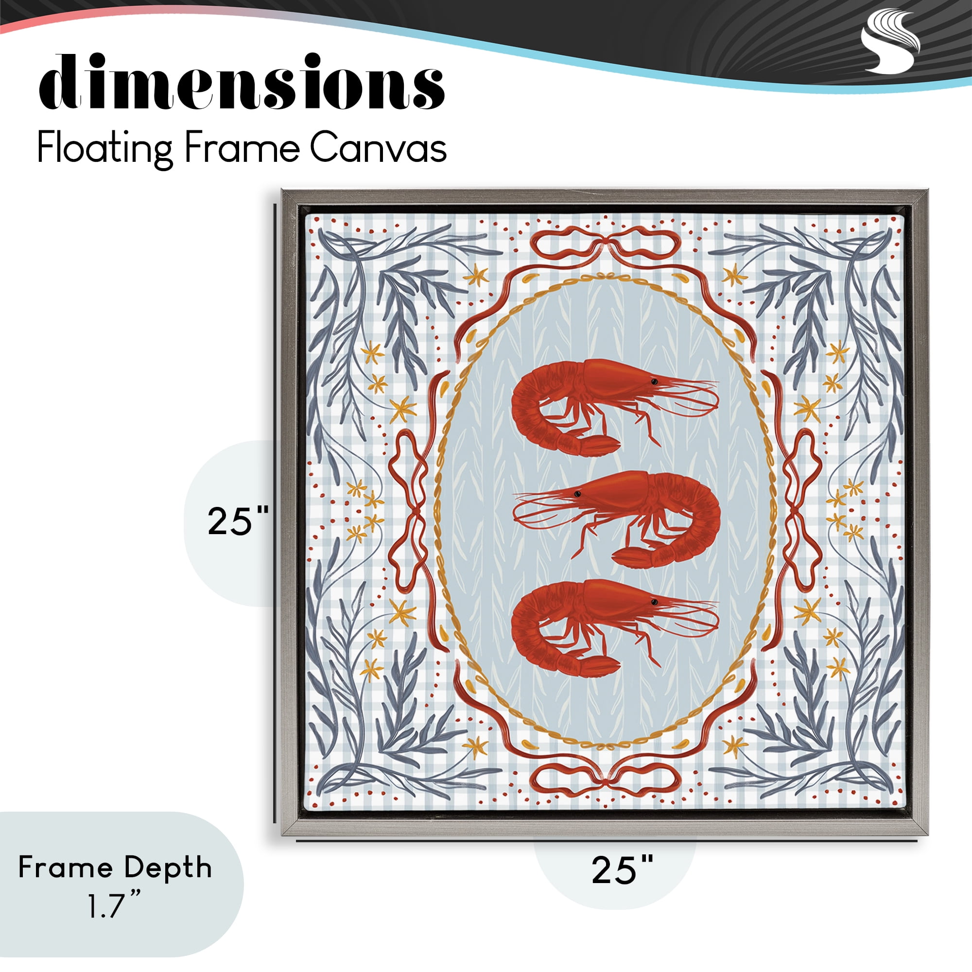 Stupell Industries Prawn Trio on Blue Gingham Gray Framed Floater Canvas Wall Art, design by Vero Illustrates