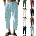 thumbnail image 2 of QATAINLAV Mens Casual Button Straight Cropped Pants Summer Baggy Elastic Waist Drawstring Linen Beach Trouser with Pockets Beige XXXXL Fall Savings, 2 of 5