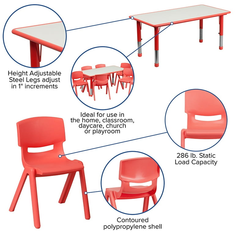 Flash furniture adjustable rectangular plastic activity table set with 6 school stack chairs hotsell