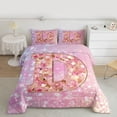 thumbnail image 2 of Feelyou Chic Pink Monogrammed D Full Size Comforter Sets, Glitter Mermaid Scale Bedding Comforter Set, Dreamy Princess Cartoon Reversible Bedding Sets, Lightweight Room Decor, 3pcs, 2 of 8
