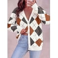 thumbnail image 5 of PRETTYGARDEN Women's Cardigan Argyle Winter Sweaters Cozy Warm Chunky Knit, Long Sleeve V Neck, Color Block Plaid, Button Up Pocket,Trendy Fall Jackets, Holiday Going Out Outfits, 5 of 9