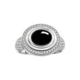 thumbnail image 1 of RYLOS Rings for Women Sterling Silver Ring Classic 9X7MM Oval Gemstone & Diamonds October Cabochon Onyx Jewelry Size 11, 1 of 7