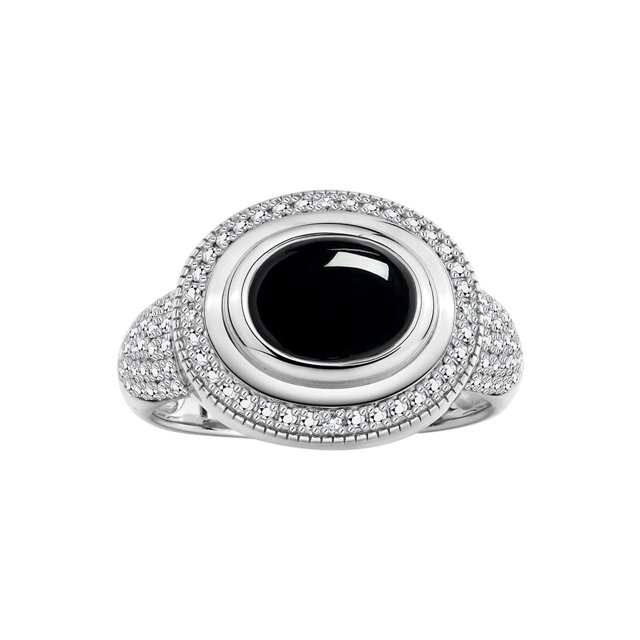 RYLOS Rings for Women Sterling Silver Ring Classic 9X7MM Oval Gemstone & Diamonds October Cabochon Onyx Jewelry Size 11