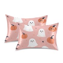 Yayeee Pillowcase Standard Size Set of 2 Satin Wrinkle Resistant Pillow Case, Pink Cartoon Halloween